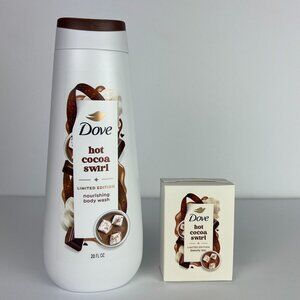 Dove Hot Cocoa Swirl 20oz Body Wash & 5oz Bar Soap Holiday Treats Limited Ed.